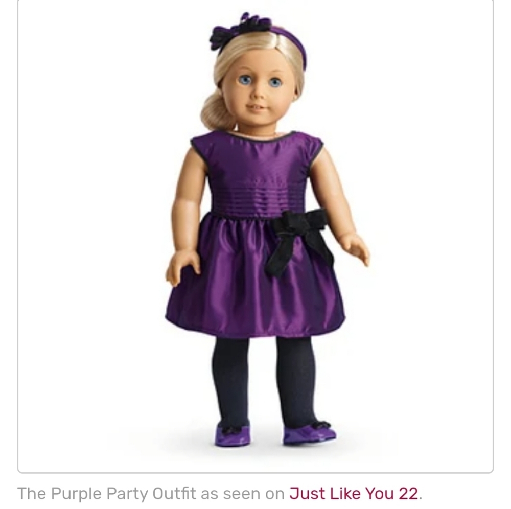 America girl purple party dress and doll dress.